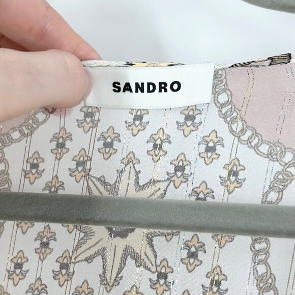 NWT Sandro Valldemossa Metallic Scarf Print Cutout Maxi Dress 36 - Picture 7 of 14